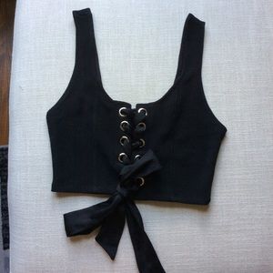 Black lace up crop top
